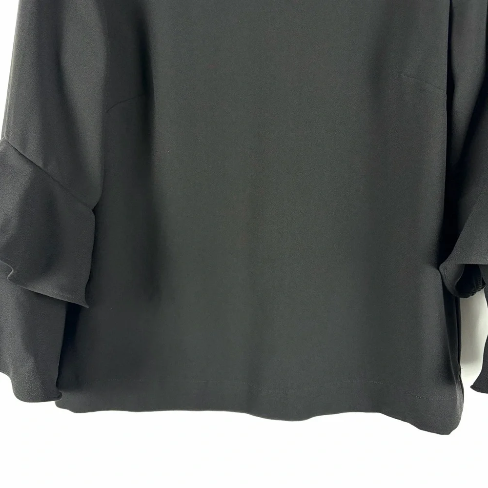 J.Crew Black Ruffle Sleeve Blouse Size 6 Keyhole Back Flowy Top - Picture 7 of 12